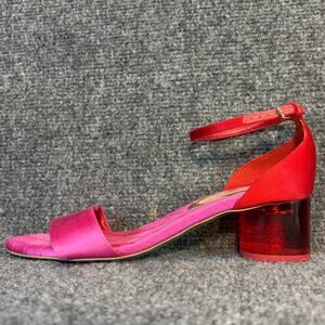 Stella McCartney Pink Red Satin Lucite Pump Sandals Ankle Strap Buckle Shoes 6.5